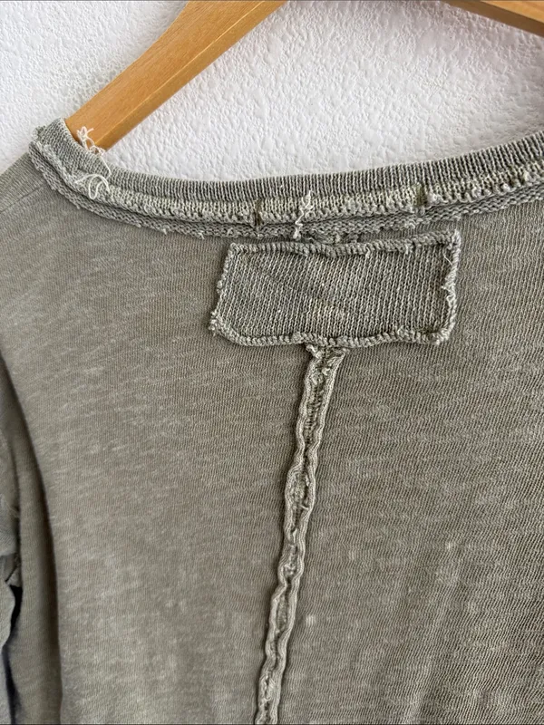 Free People We The Free Olive Henley Long Sleeve Top with Distressed Trim Medium - Image 6
