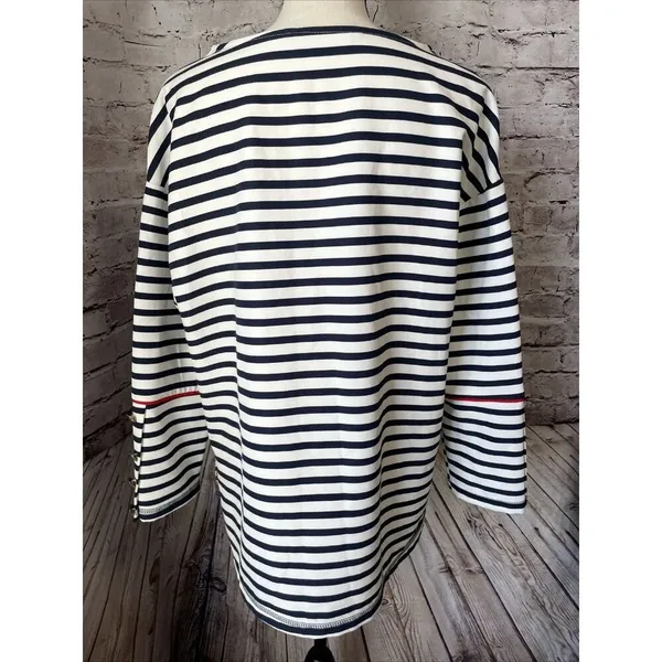 Zara Long Sleeve Blue Stripe Nautical Shirt‎ Gold Buttons Relaxed Size S - Image 4