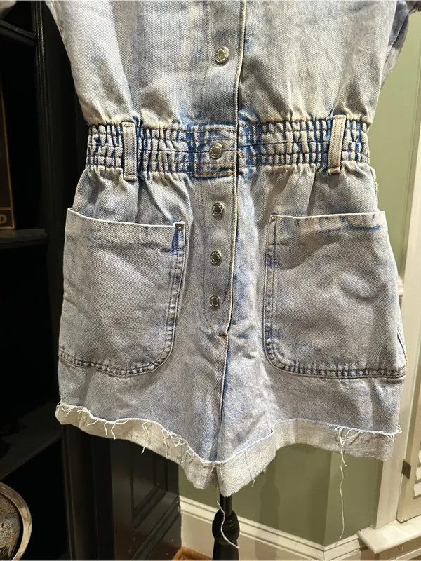 ZARA Light Blue Acid‑Wash Denim Romper – Size XS (Fits Small) - Image 7