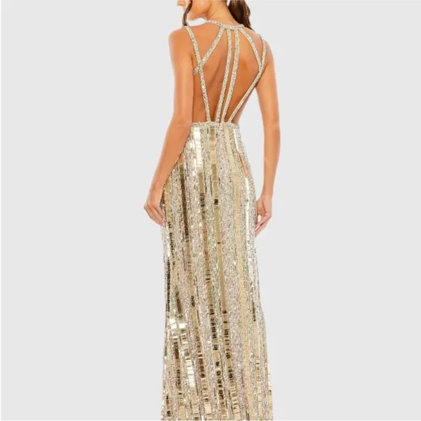 Mac Duggal Halter Neck Embellished Detailed Back Gown Style #93981 - Image 3