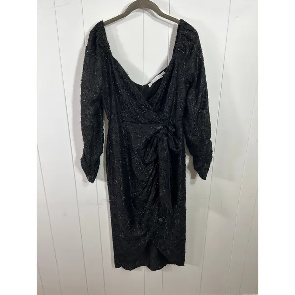 ASTR the Label Therese Floral Burnout Tie Waist Midi Dress in Black. Size S - Image 9