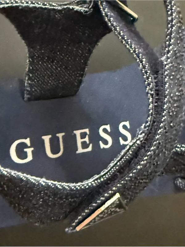 GUESS Dawsin Denim Rhinestone Embellished Straps EVA Soles Wedge Sandals Size 6 - Image 11