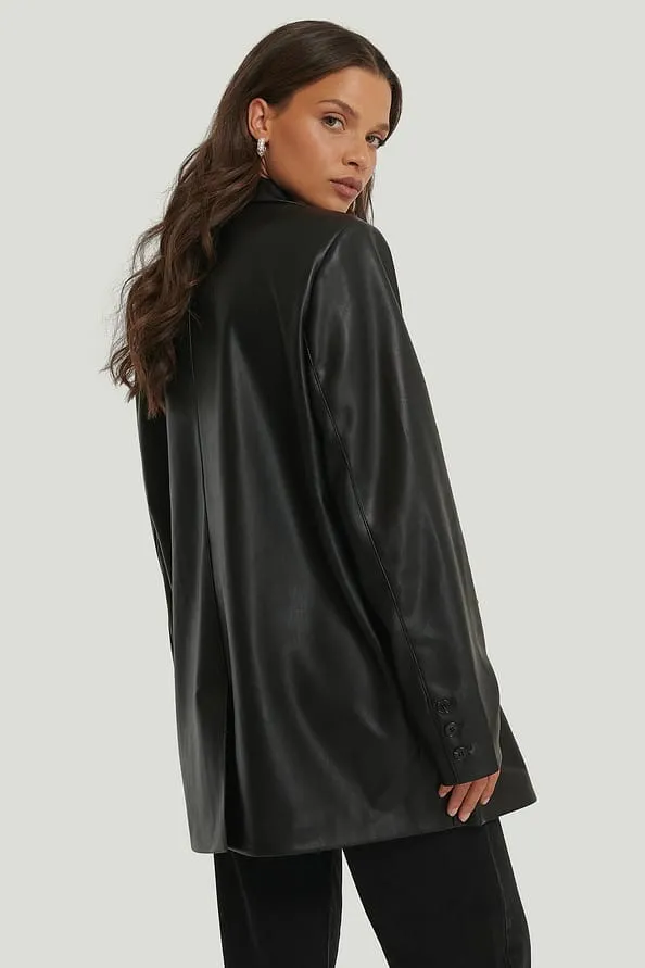 NA-KD Maxi Oversized PU Blazer - Image 4