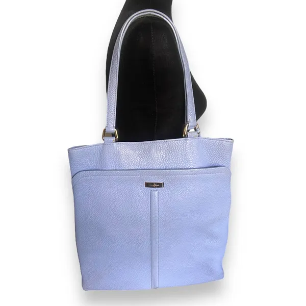 Cole Haan Village II Marcy Market Tote Bag Purse Pebbled Leather‎ Light Blue - Image 4