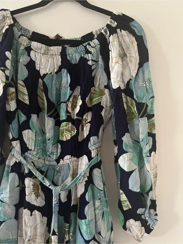 Loft Blue Tropical Floral Mini Dress Medium Resort Vacation Beach Summer Cruise - Image 2