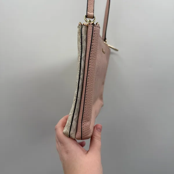 Michael Kors Trisha Medium Pebbled‎ Leather Pink Cream Logo Print Crossbody Bag - Image 4