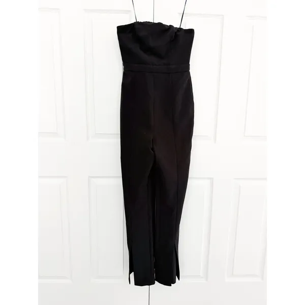 NBD Leena Strapless Black Crepe Jumpsuit Split Hem Straight Leg Cocktail Evening - Image 4