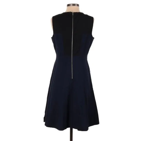 J. Crew Women's Size 6 Colorblock Dress Faux Leather Trim Navy Blue Black - Image 5