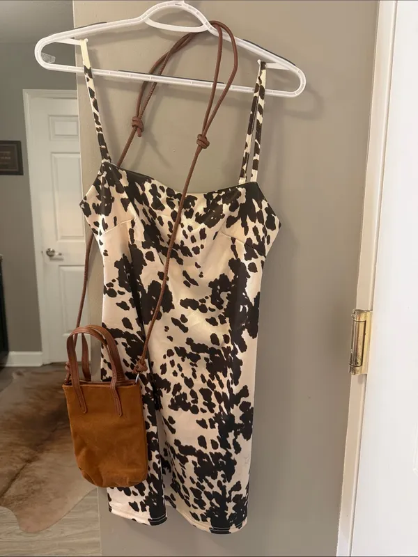 Urban Outfitters (UO) Cow Print Sateen Mini Dress m and micro suede crossbody - Image 4