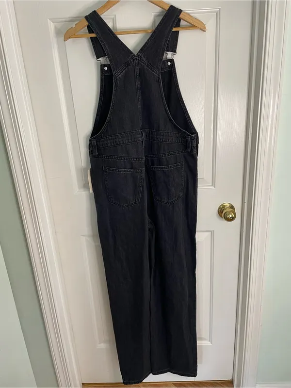 Universal Thread Black Denim Wide-Leg Overalls Button Sides Size 4 retro grunge - Image 8