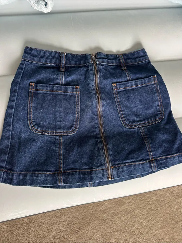 Vintage Y2K Forever 21 Los Angeles Dark Denim Zip-Front A-Line Mini Skirt sz 27 - Image 2