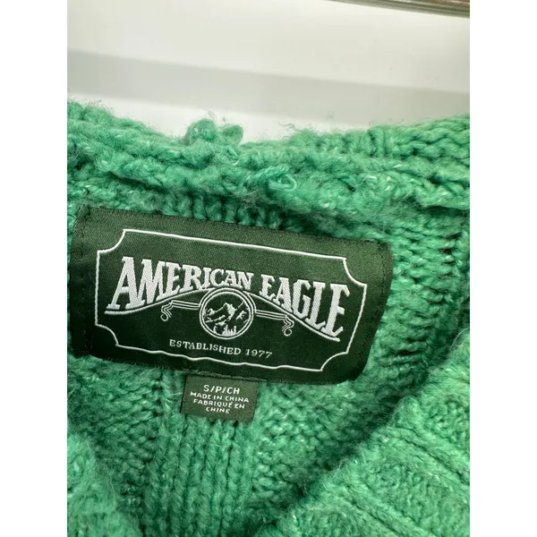 American Eagle Sweater Women Small Kelly Green Fisherman‎ Hoodie Boxy Oversized - Image 6