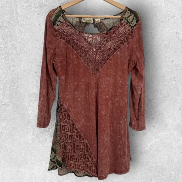 Gimmicks BKE Womens Boho Tunic Top Large Paisley Burnt Pink Open Back Indie - Image 2