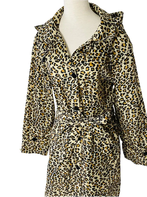 VINTAGE AQUA STOP Leopard Longline Rain Jacket Tan Size L - Image 3