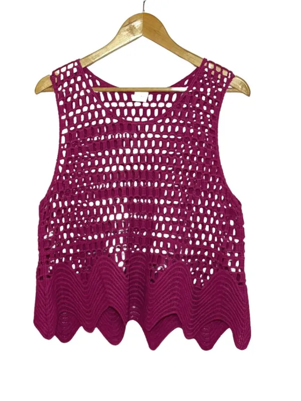 Anna & Ava Pink Crochet Tank Top 100% Cotton Cover Up XL - Image 4