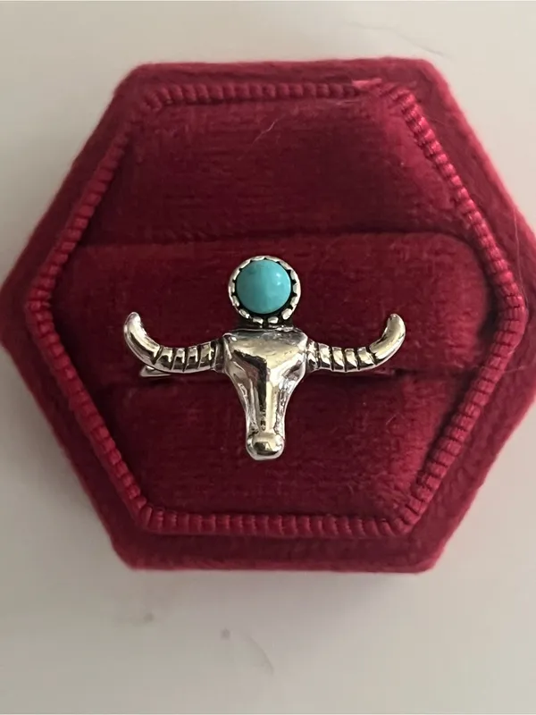 Bohemian Style Stainless Steel Silver Faux Turquoise Ring Size 8 NWT - Image 2