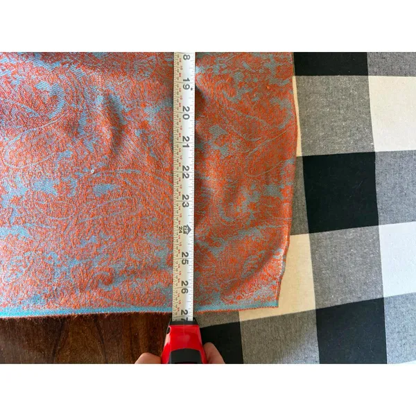 Orange and Turquoise Paisley Patterned Scarf with Fringe - Image 5