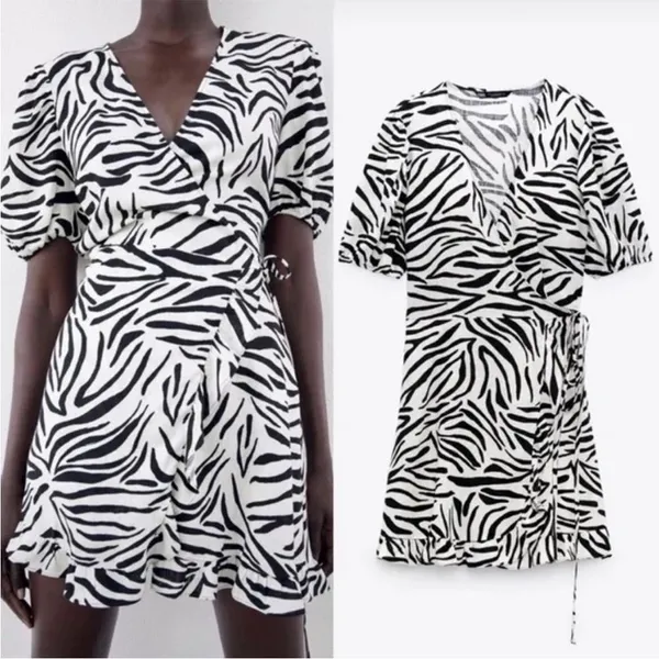 ZARA Wrap‎ Dress Animal Zebra Print Black & White xs - Image 3