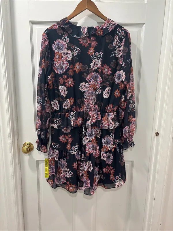 Gianni Bini Women’s Heidi Ruffle Mini Dress Size XL Navy/Rose Floral NWT - Image 4