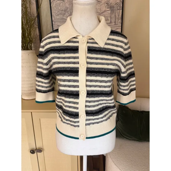 MAEVE NEW Anthropologie Collared Cropped Cardigan Sweater Cottage Knit‎ Size S - Image 2