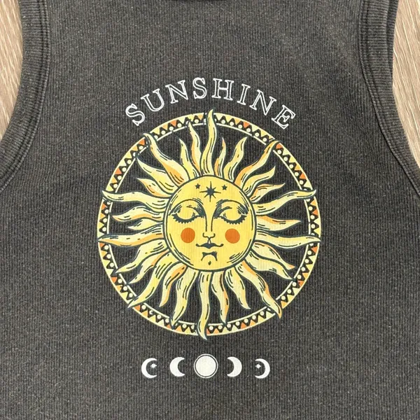 Social‎ Culture Large Washed Charcoal Gray Ribbed Celestial Sun Moon Tank Top - Image 3