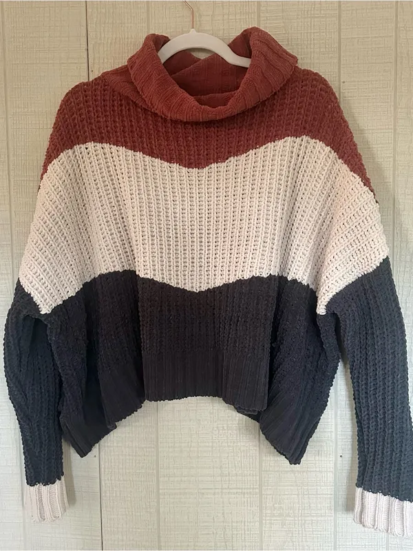 POL clothing Sweater soft cozy turtleneck colorblock cable knitting oversized S - Image 3