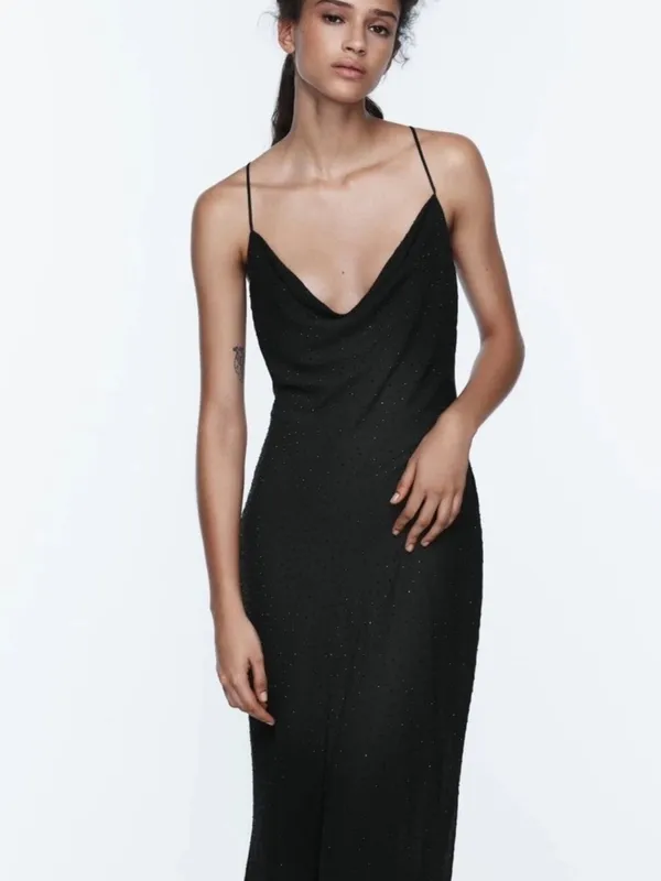 Zara Black Cowl-Neck Slip Midi Dress - Image 7