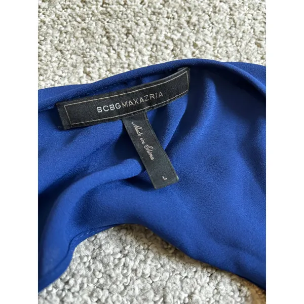BCBGMAXAZRIA Blouse Large Blue Draped Open Back Dolman Sleeve Top - Image 3