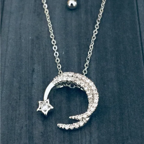 Crescent Moon Star Necklace Silver - Image 4