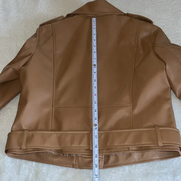 Zara‎ Faux Leather Moto Jacket Camel Brown Size L - Image 6