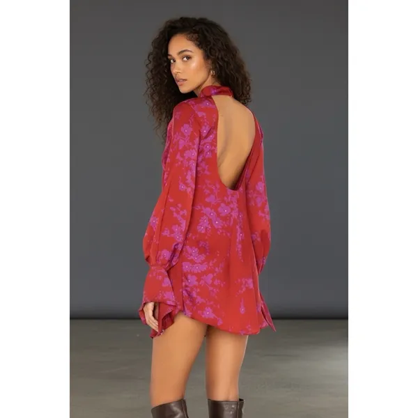 Free‎ People Aries Open Back Floral Long Sleeve Mini Dress Red XS - Image 2