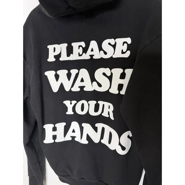 Talentless Womens Please Wash Your Hands Hoodie Black Graphic Sweatshirt Small - Image 5