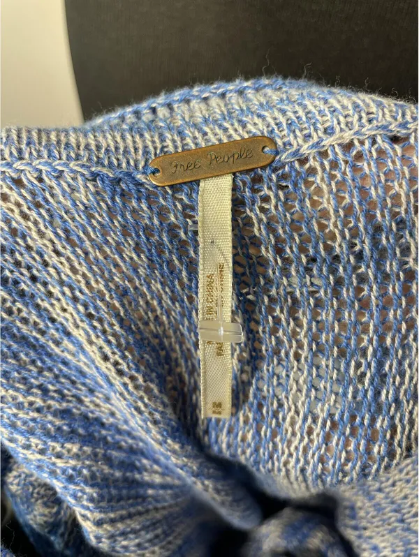 Free People Blue Ruched Open Front Cardigan Cotton M Ballet - Image 7