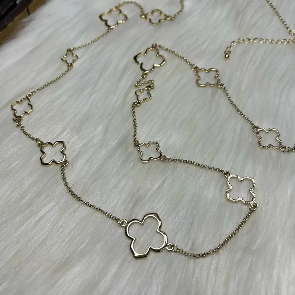 Clover leaf long gold tone necklace Silver - Image 2