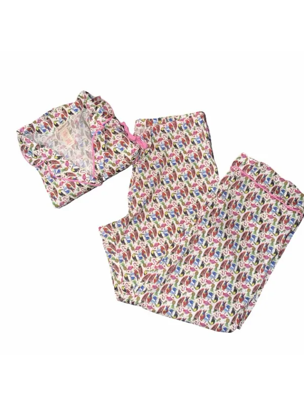 BedHead Pajamas Tropical Bird & Flamingo 100% Cotton Pajama Set Sz L Made In USA - Image 2