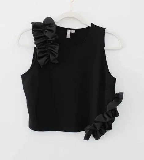 ASOS Ponte Crop Top With Satin Ruffle Detail - Image 6