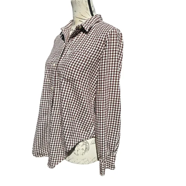 Madewell Brown Gingham Check Button Down Tie Front‎ Cotton Shirt AE769 Womens M - Image 9