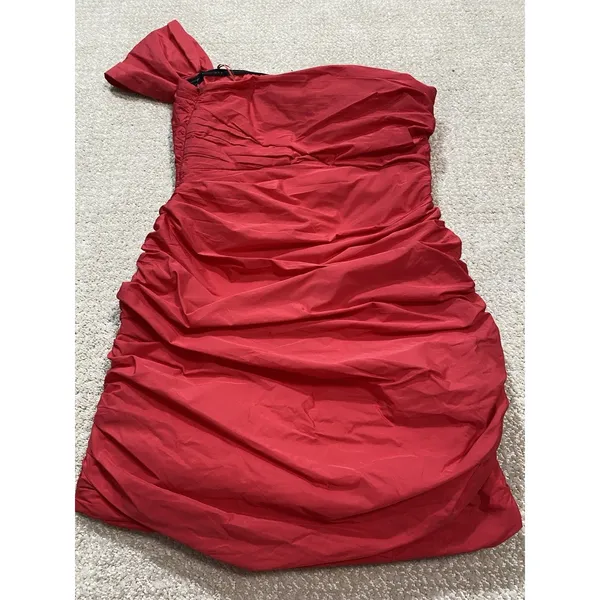 Zara Bright Red One-Shoulder Ruched Mini Dress Size S - Image 7