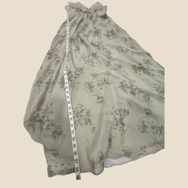 AW Bridal Penoy Pistachio Green Floral Maxi Dress US 8 V-Neck Chiffon Tie-Back - Image 7