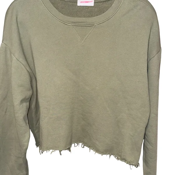 John Elliott Cropped Long Sleeve Sweatshirt Raw‎ Hem Green Size Large - Image 2