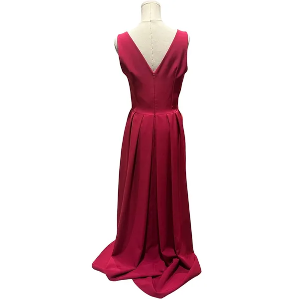 Rudika Women's Sleeveless V-Neck High-Low Pleated Party Dress in Burgundy Red - Image 4