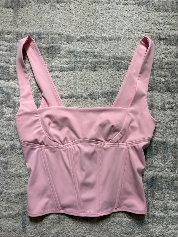 Edikted Pastel Pink Square-Neck Corset Crop Top - Image 2