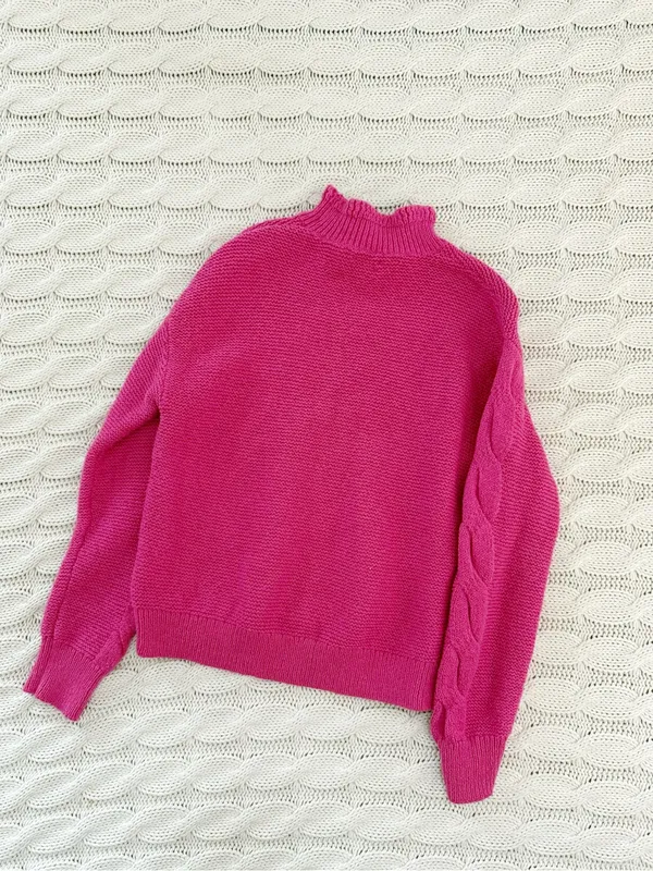J. Crew Pink Cable-Trim Mock Neck Sweater - Image 3