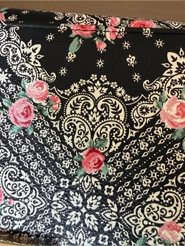 NWOT Betsey Johnson Floral Paisley Bow Crossbody Wallet Bag Black Gold Chain - Image 12