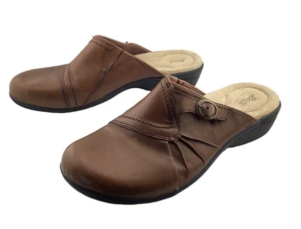 Bass Women’s Capri Buckle Brown‎ Leather Clogs Size 10 Slip On - Image 7