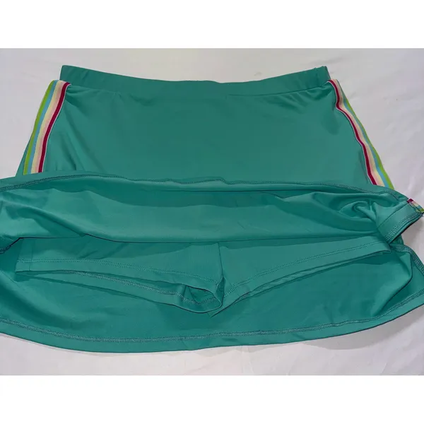 TCEC Skort Womens Large Teal Rainbow Side‎ Stripe Athletic Golf Tennis NWT - Image 2