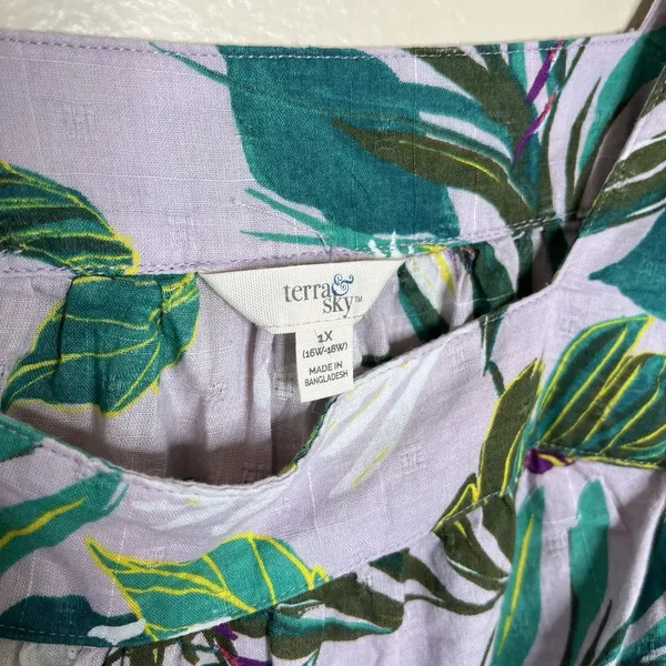 Womwns Blouse Boho Tropical Square Neck Ruffle 1X Maximalist Peasant Boho Resort - Image 4