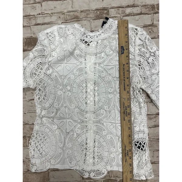 James Coviello Size XS‎ Anthropologie Crochet Lace White Long Sleeve Top - Image 8