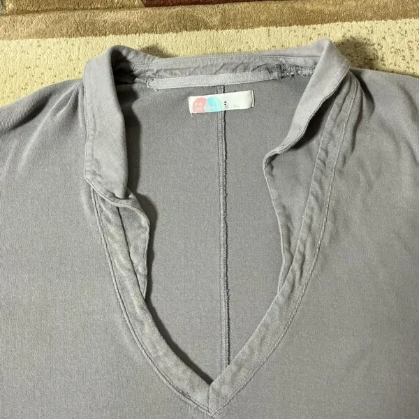 Free People Beach Womens Oversized Deep V-Neck Ribbed‎ Pullover Top Grey M - Image 6