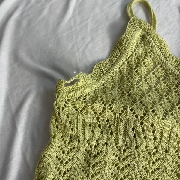 American Threads Green Crochet Crop Top Tank Adjustable Straps Y2K Small Medium‎ - Image 5